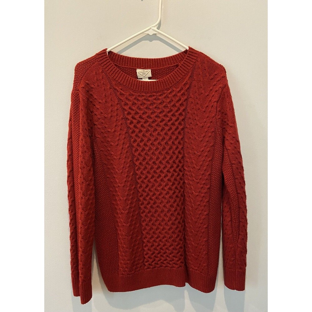 St. John's Bay Women's Red Cable Knit Crew Neck Pullover Sweater Size L